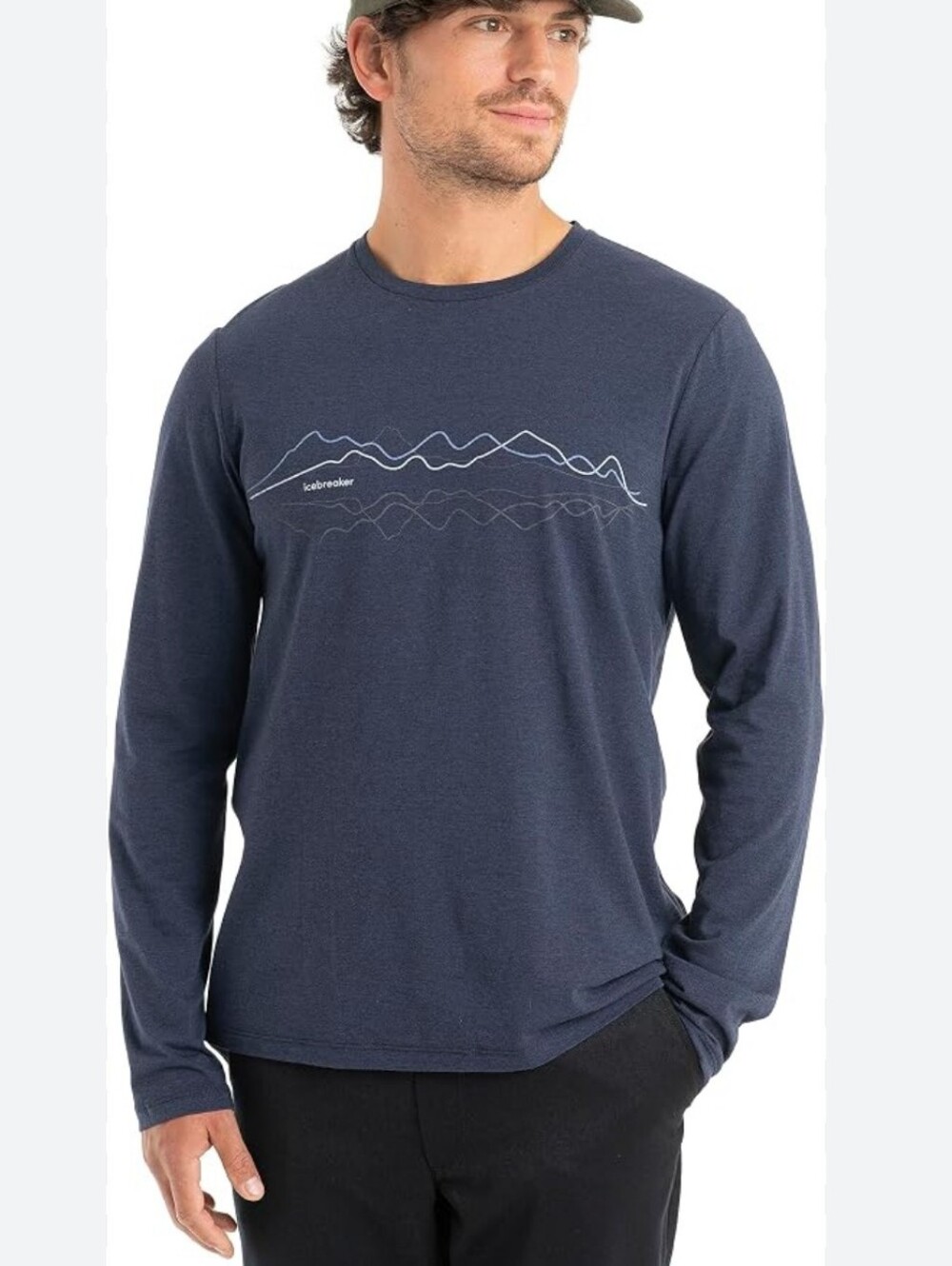 Icebreaker Men's Merino Central Classic Tee Shirt XL Blue Long Sleeve Wool Blend